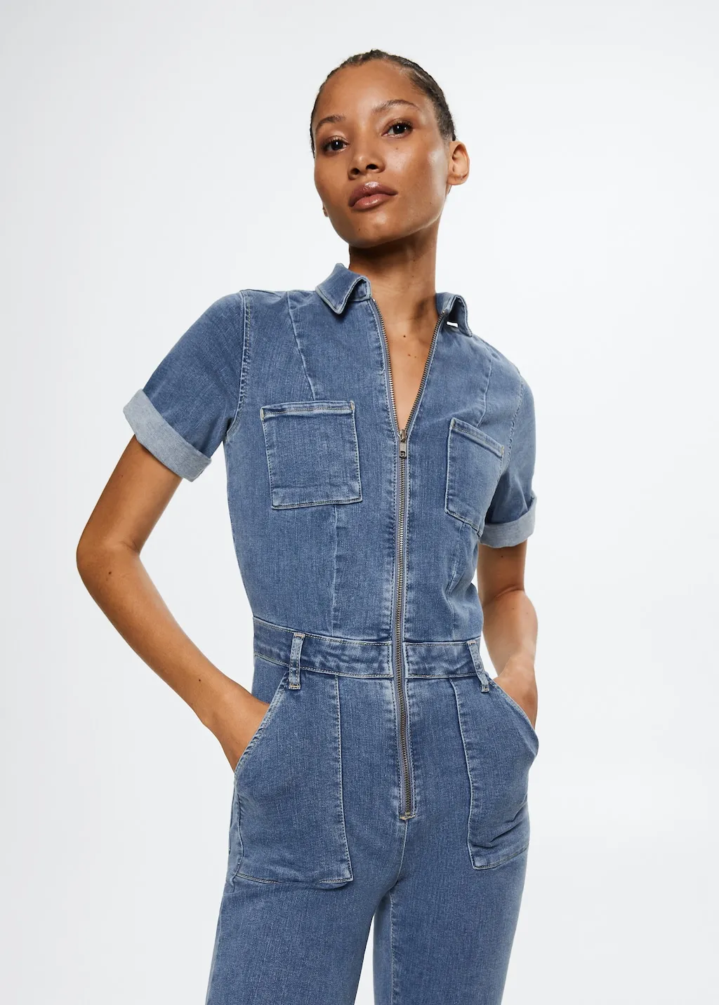 Abito a tuta denim zip