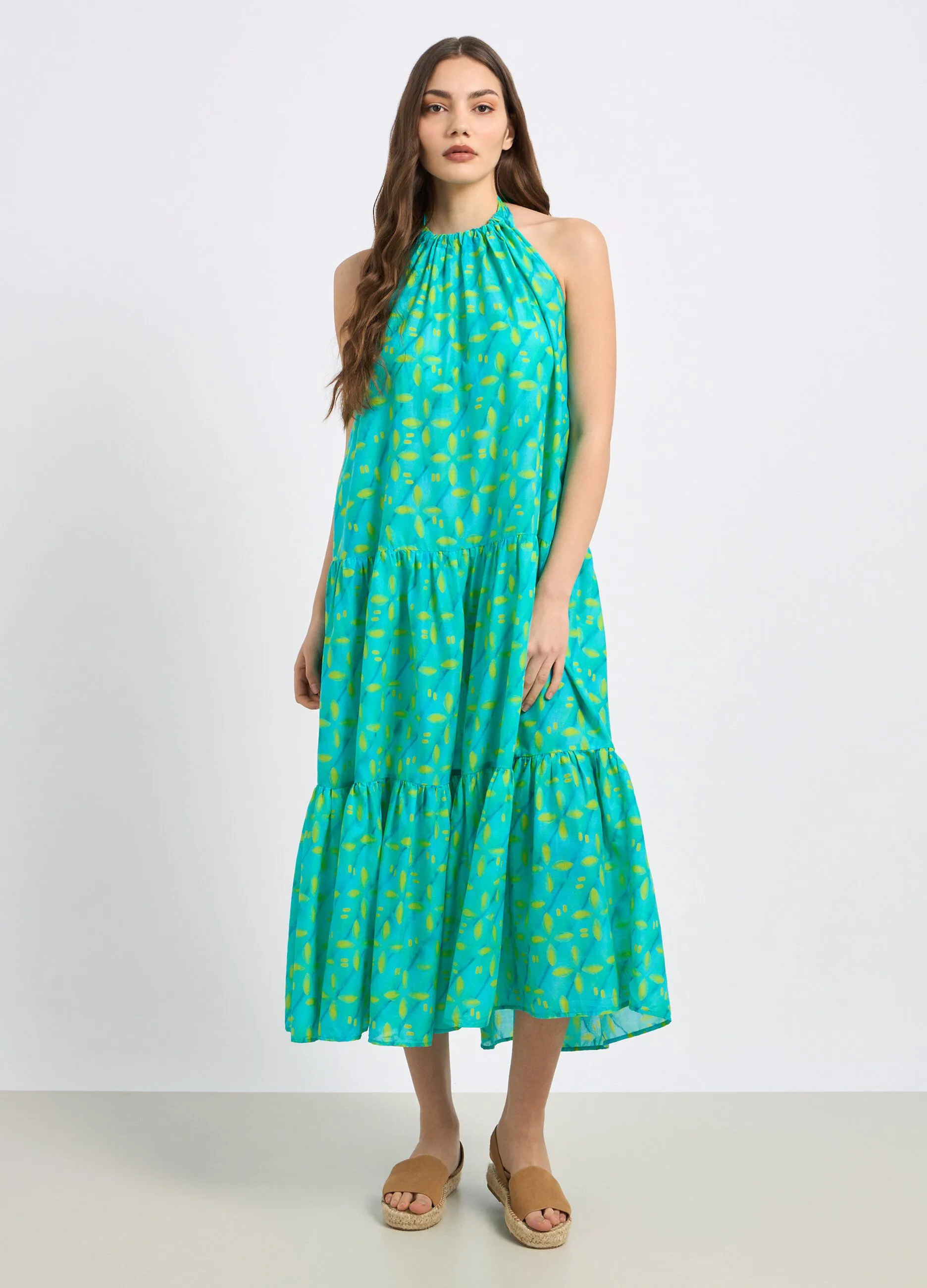 Abito copricostume a balze in puro cotone donna