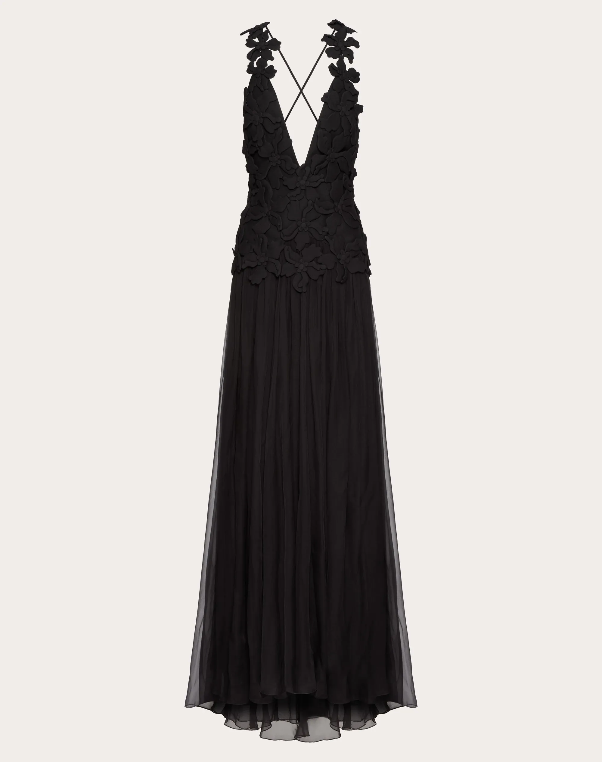 ABITO LUNGO IN CREPE COUTURE RICAMATO