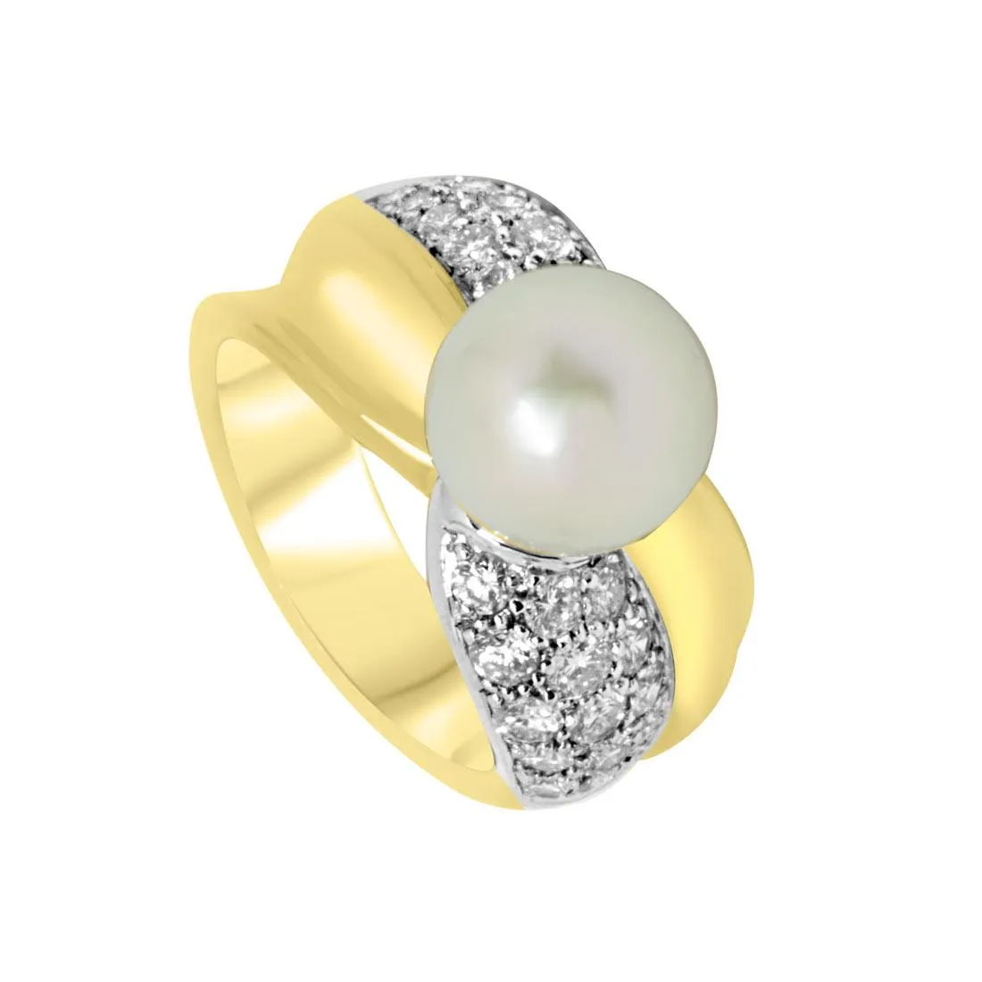 Anello Oro & Co in oro giallo con diamanti 1.03 ct e perla, misura 12