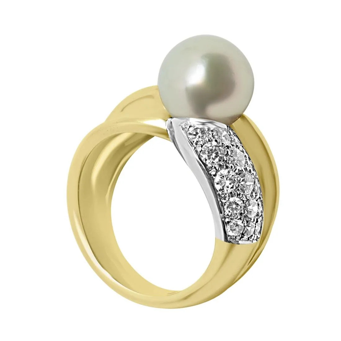 Anello Oro & Co in oro giallo con diamanti 1.03 ct e perla, misura 12
