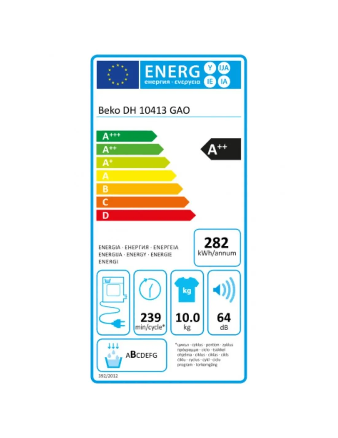 Asciugatrice a condensazione BEKO DH 10413 GAO 10 kg Bianco