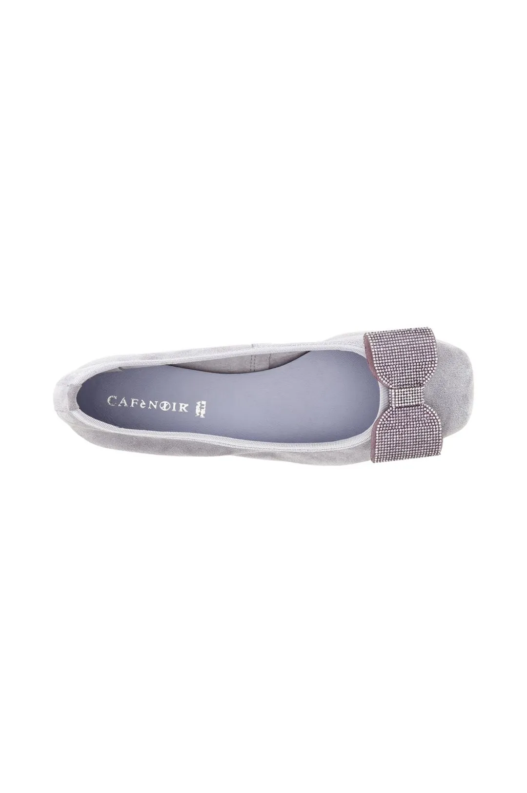 ballerina in pelle scamosciata monocolore con fiocco tempestato di strass glicine