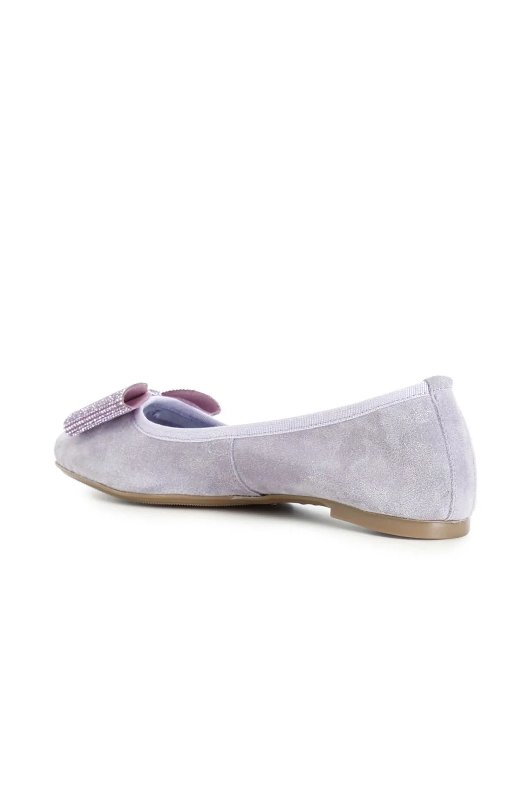 ballerina in pelle scamosciata monocolore con fiocco tempestato di strass glicine