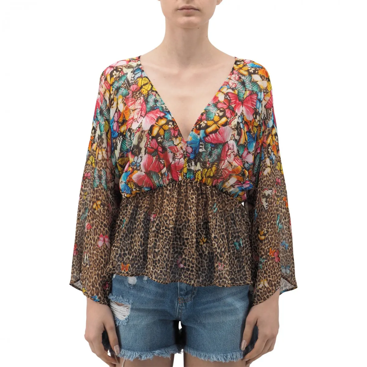 Blusa In Voile Di Seta Wild Butterflies