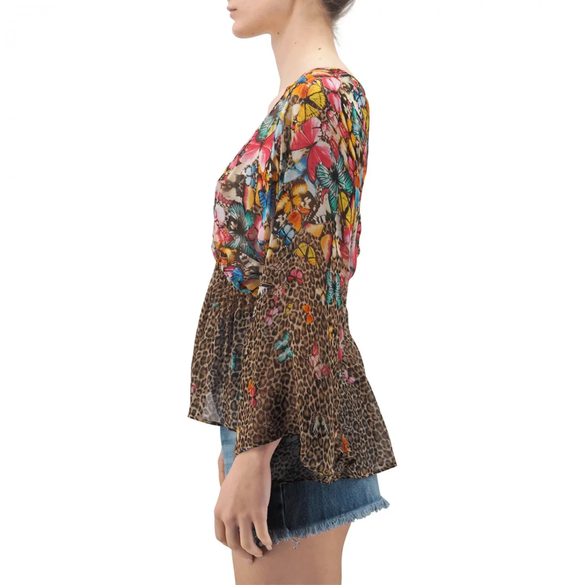 Blusa In Voile Di Seta Wild Butterflies