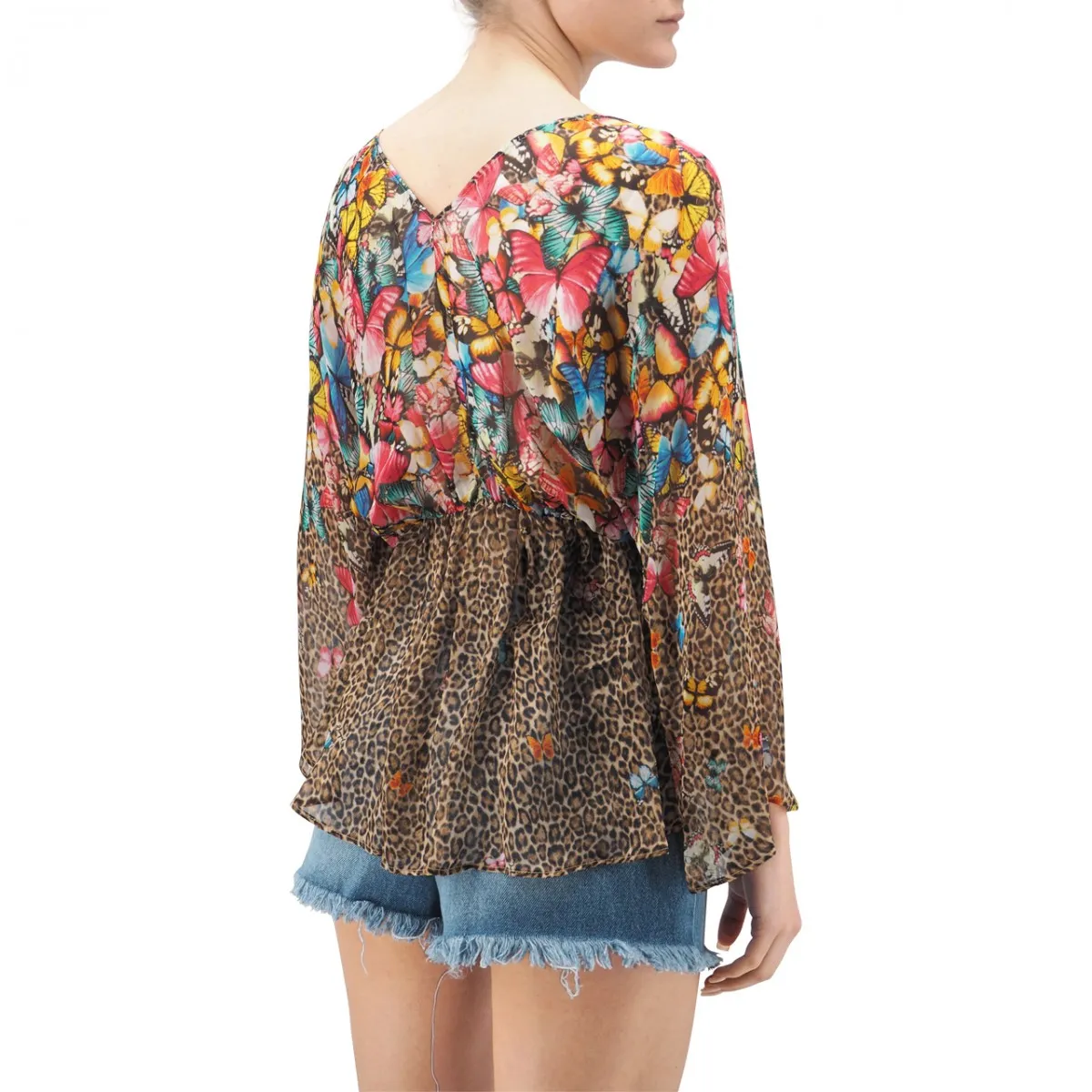 Blusa In Voile Di Seta Wild Butterflies