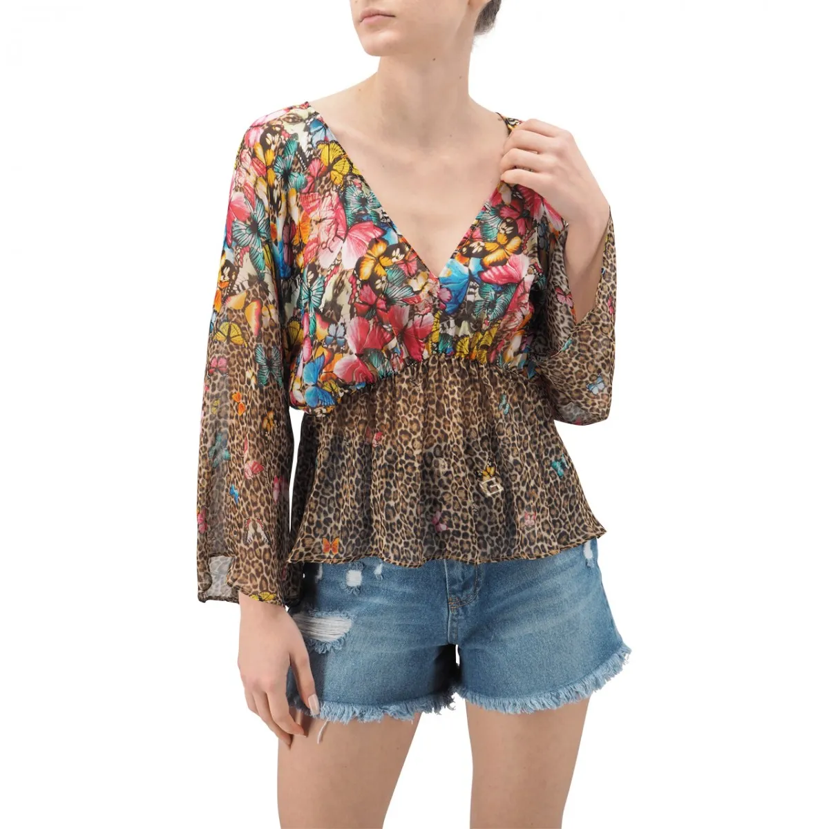 Blusa In Voile Di Seta Wild Butterflies