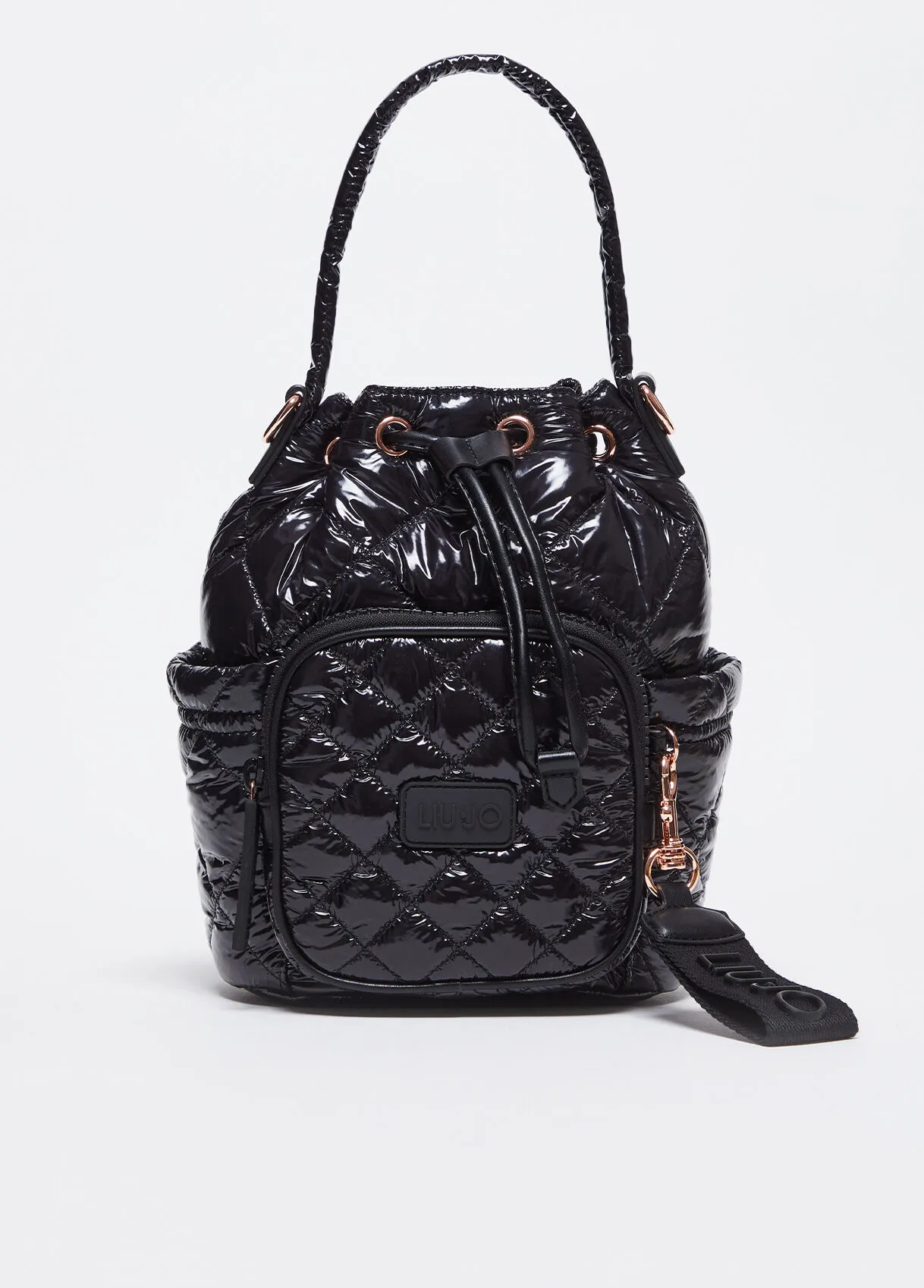 Borsa a secchiello in nylon trapuntato