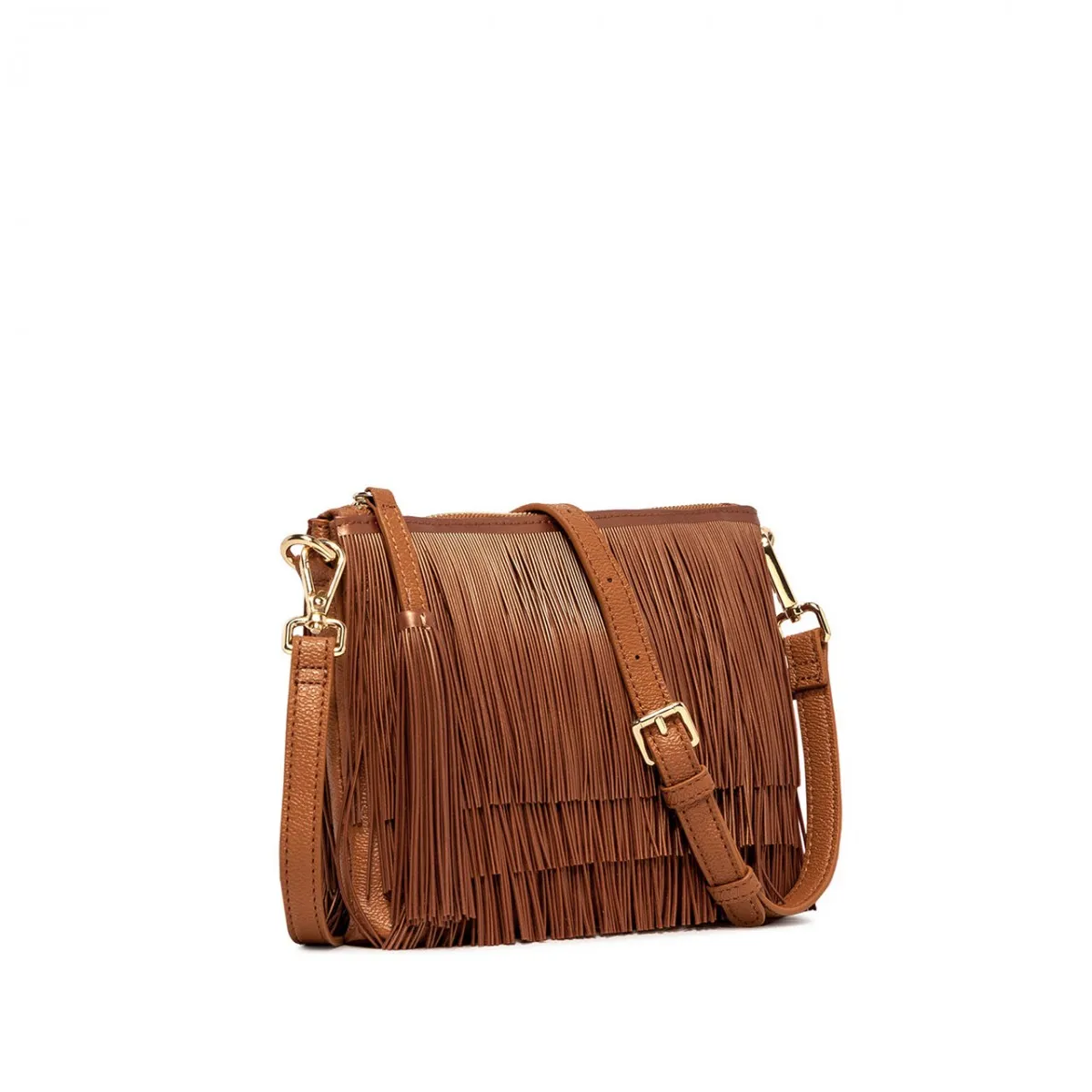 Borsa Clutch Con Frangia, Marrone