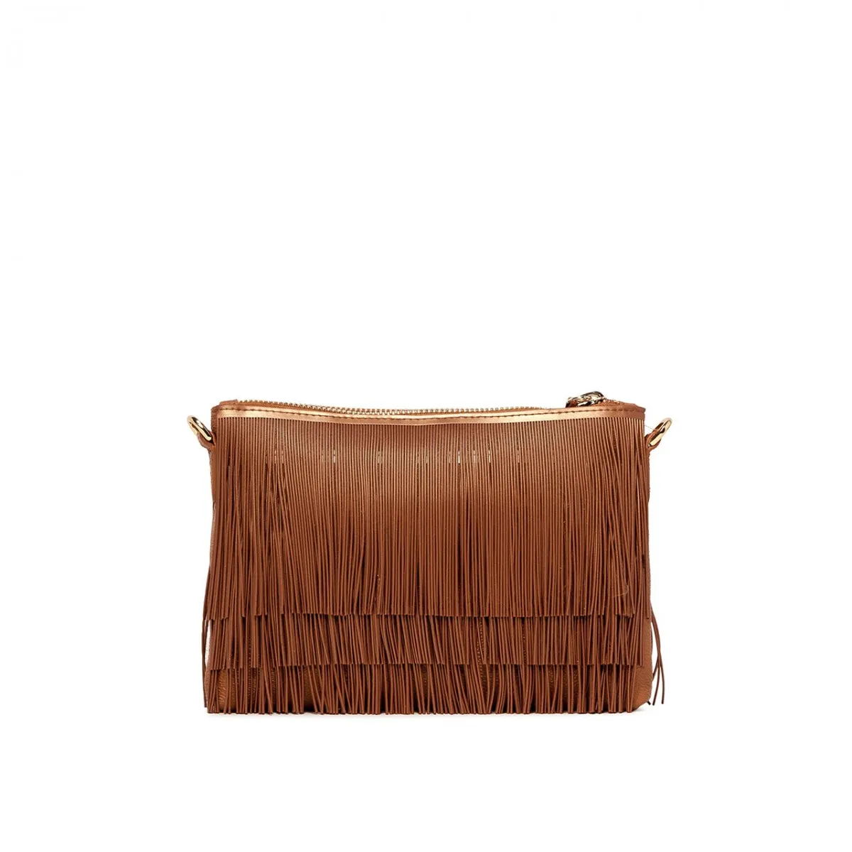 Borsa Clutch Con Frangia, Marrone