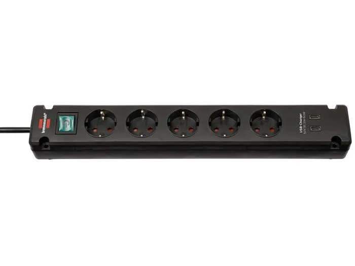 Brennenstuhl Bremounta multipresa con 2 porte USB-C - Black