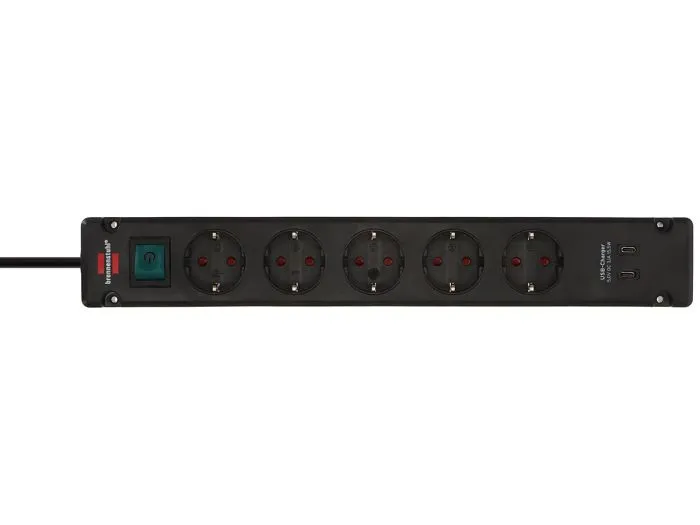 Brennenstuhl Bremounta multipresa con 2 porte USB-C - Black