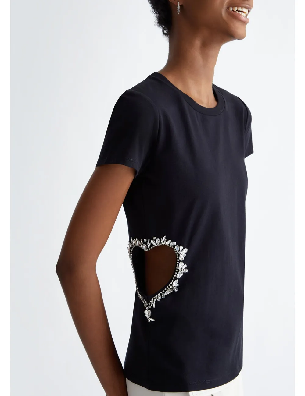 CA4308 T SHIRT DONNA LIU JO CON CUT OUT MAGLIA MAGLIETTA WOMAN GIROCOLLO STRASS