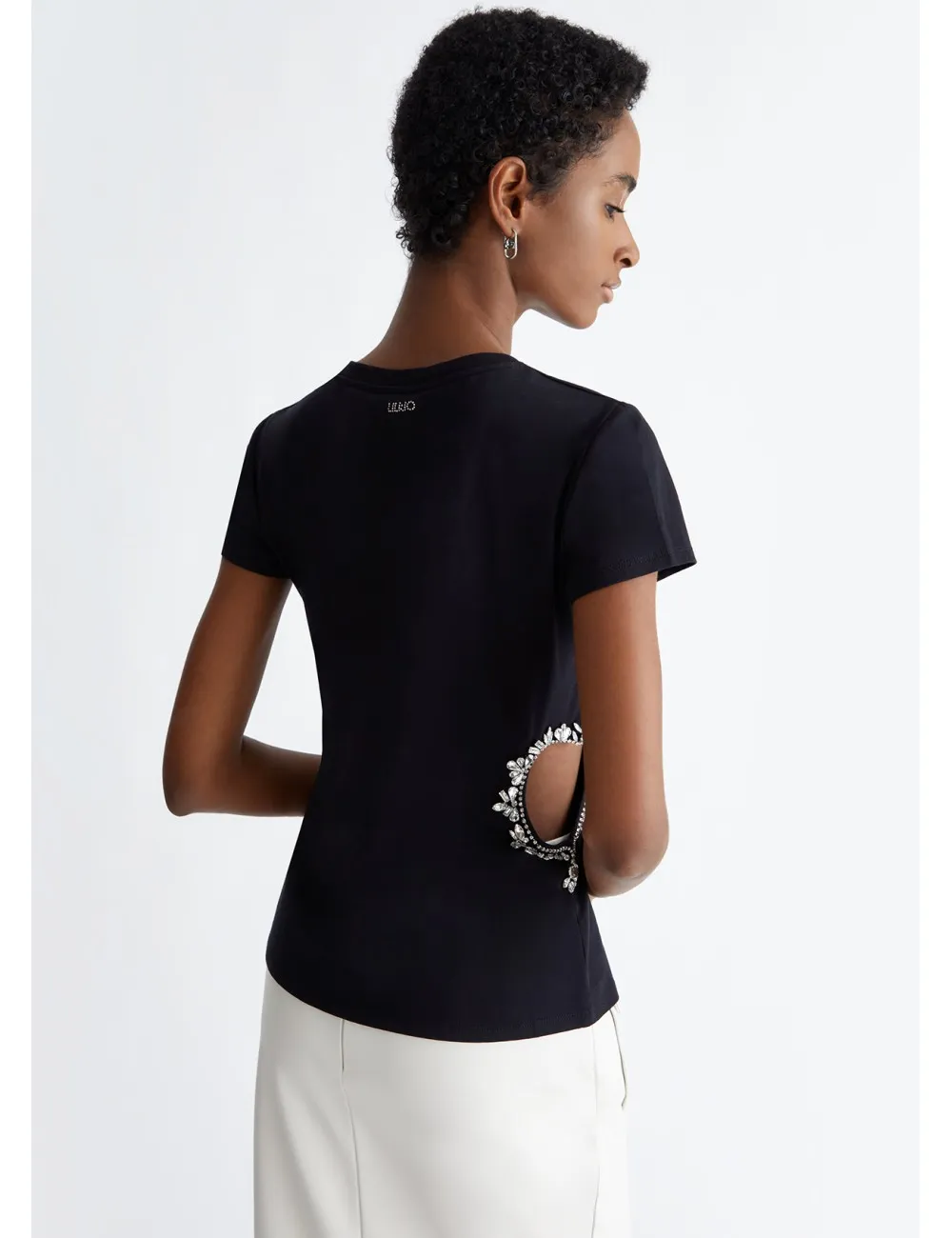 CA4308 T SHIRT DONNA LIU JO CON CUT OUT MAGLIA MAGLIETTA WOMAN GIROCOLLO STRASS