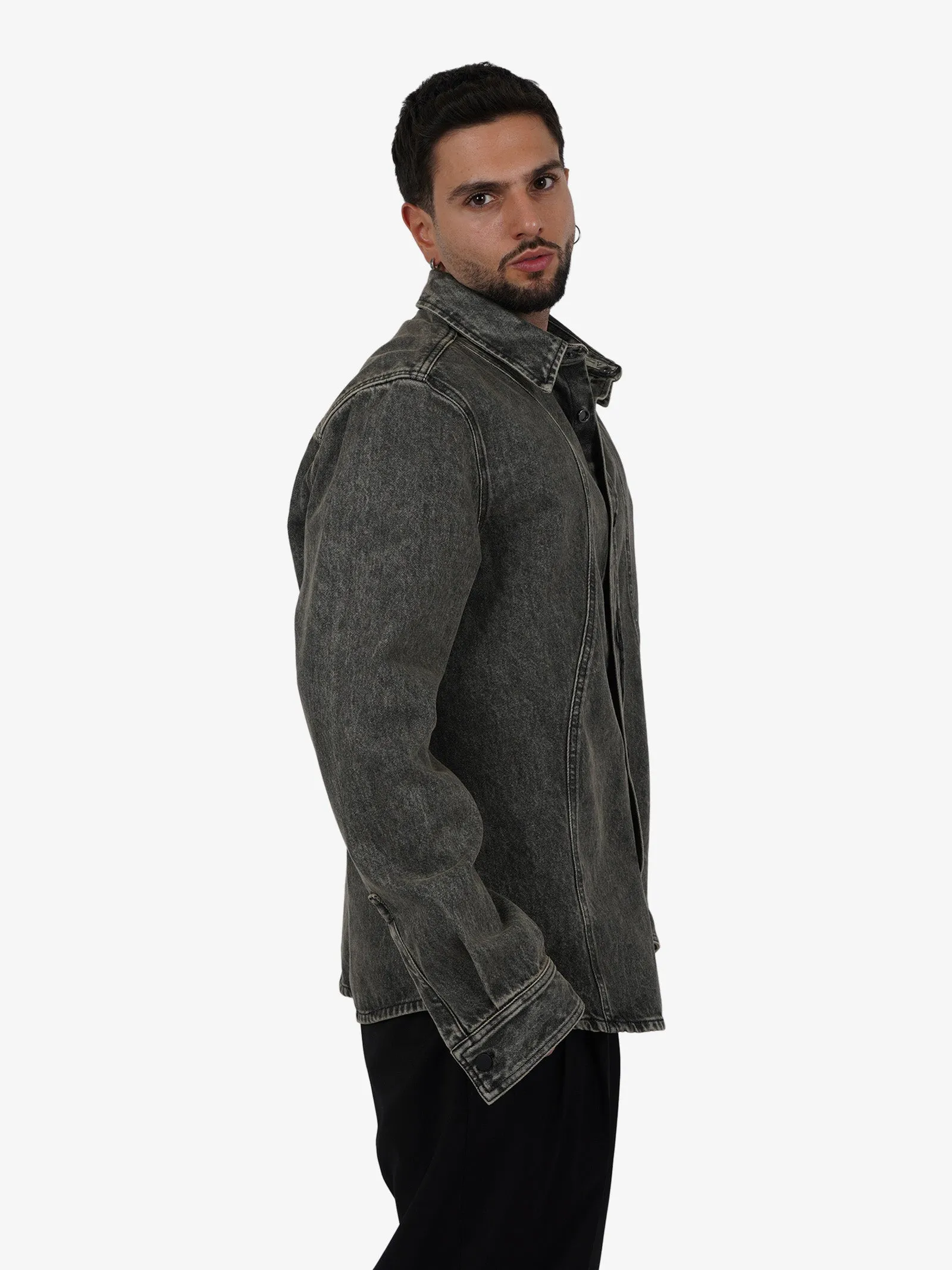 Camicia ampia con impunture uomo cotone nero