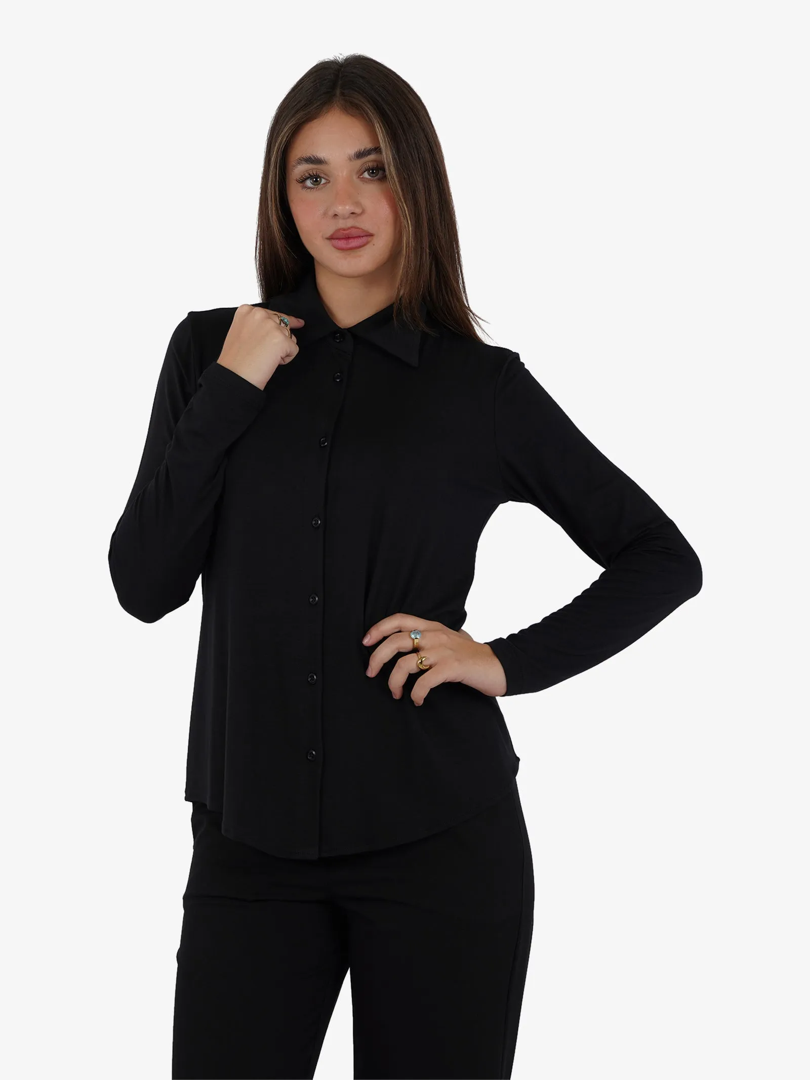 Camicia fluida donna cotone nero