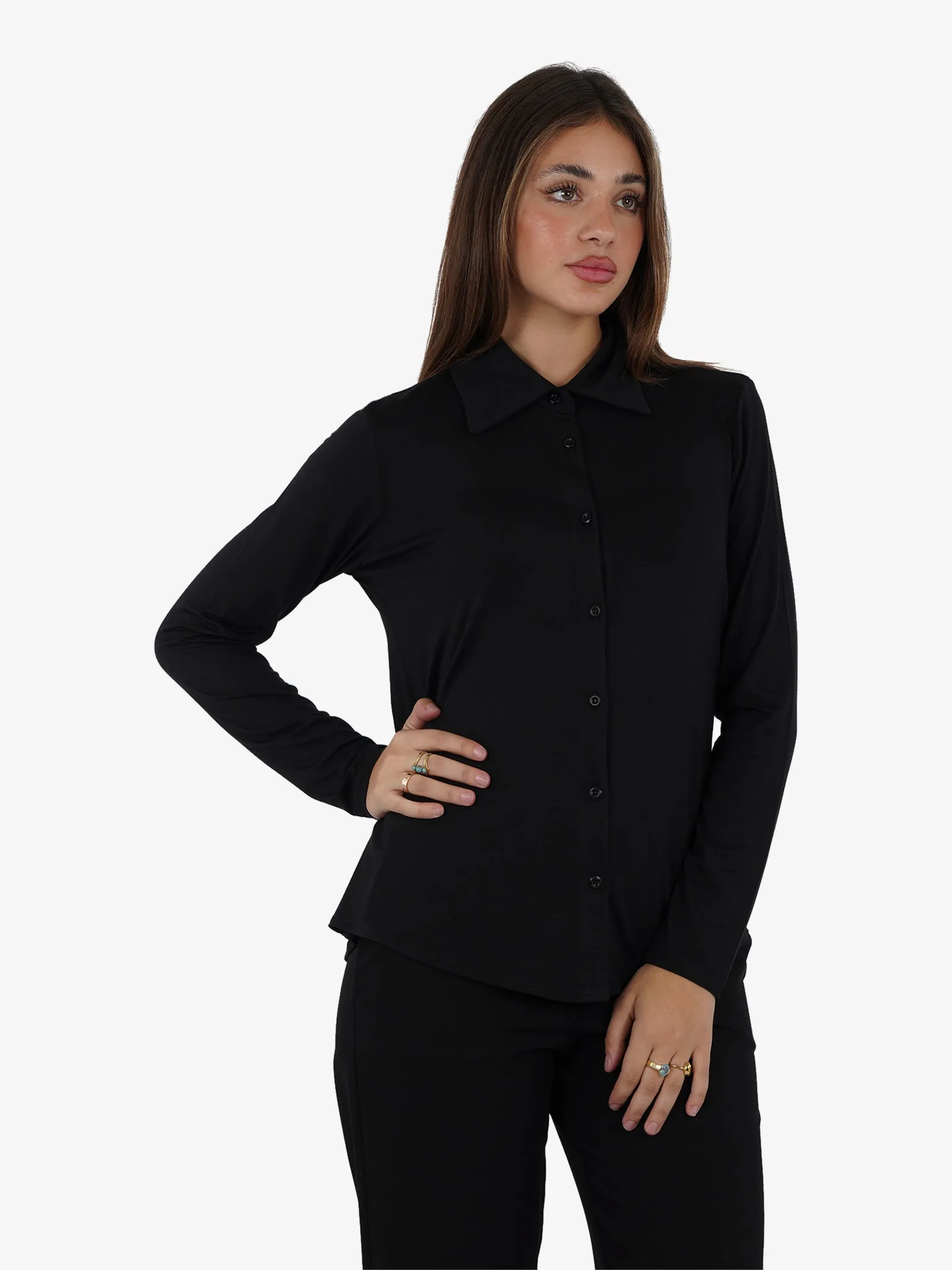 Camicia fluida donna cotone nero