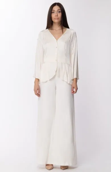 Camicia in seta con volant Avorio