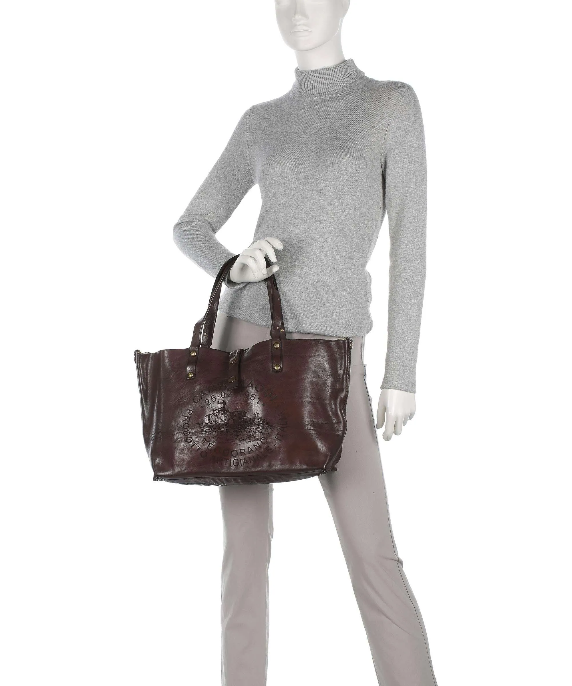  Campomaggi Borsa shopper pelle di vacchetta grana marrone scuro  
