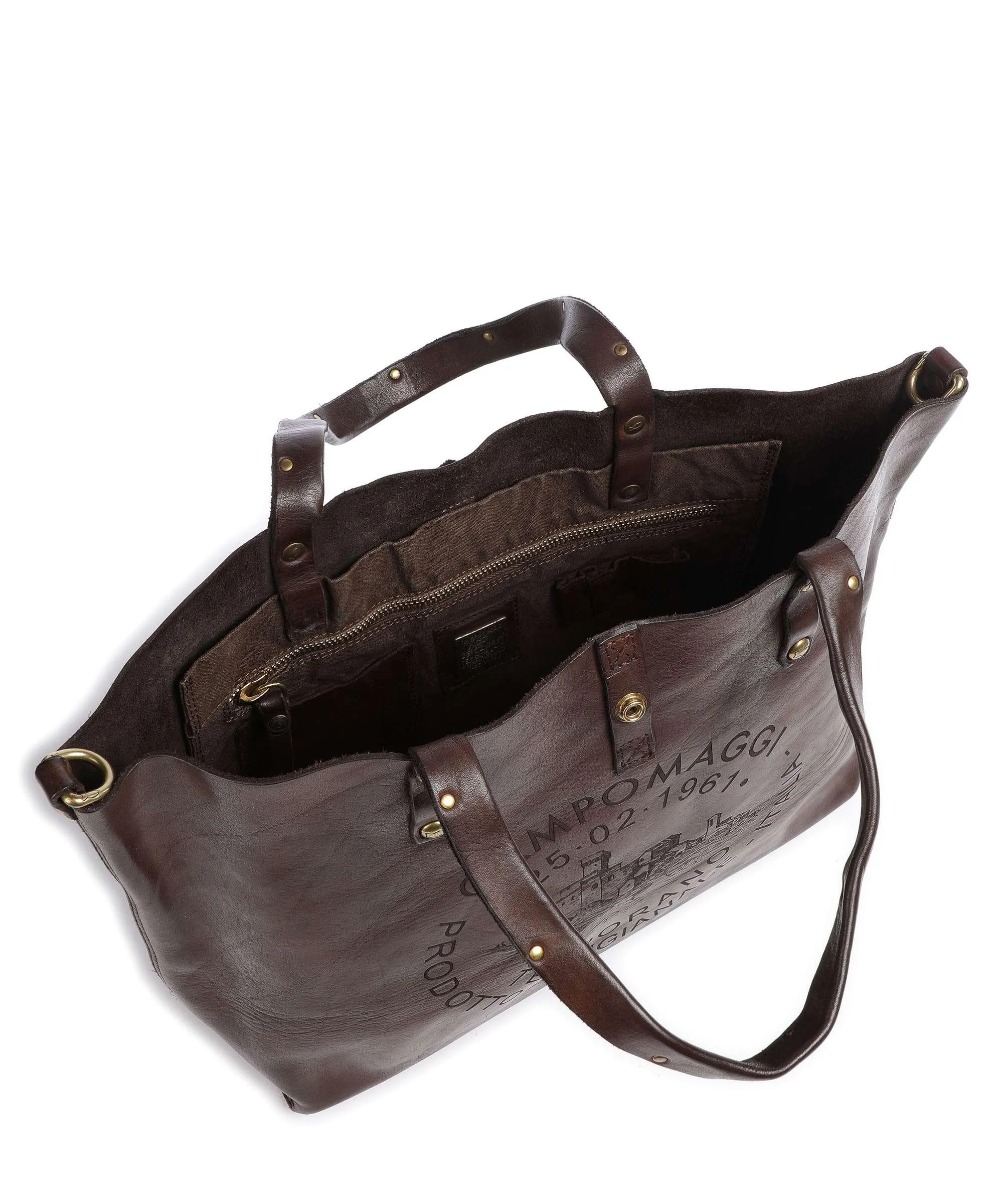  Campomaggi Borsa shopper pelle di vacchetta grana marrone scuro  