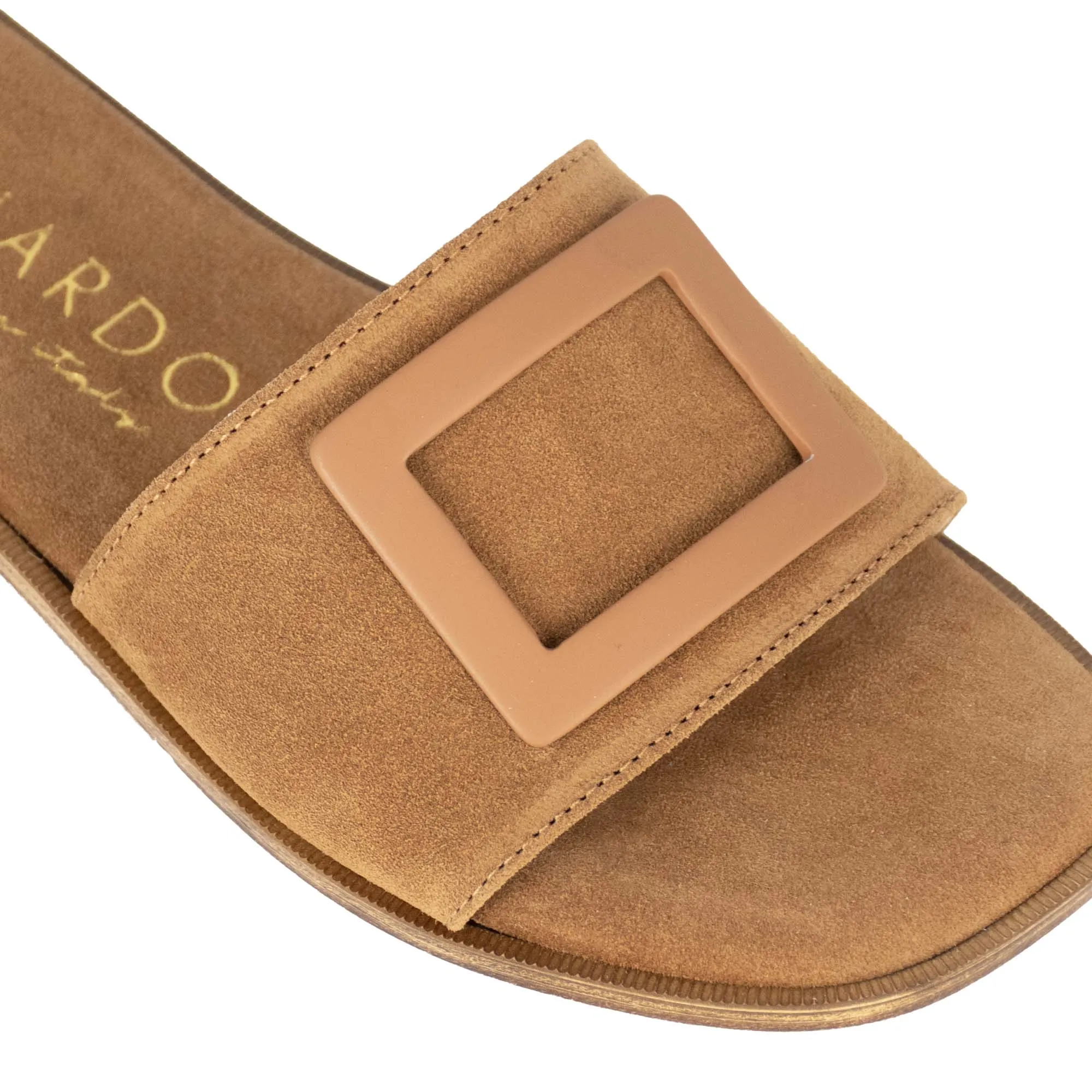 Ciabattine da donna scamosciate con fascia colore marrone chiaro