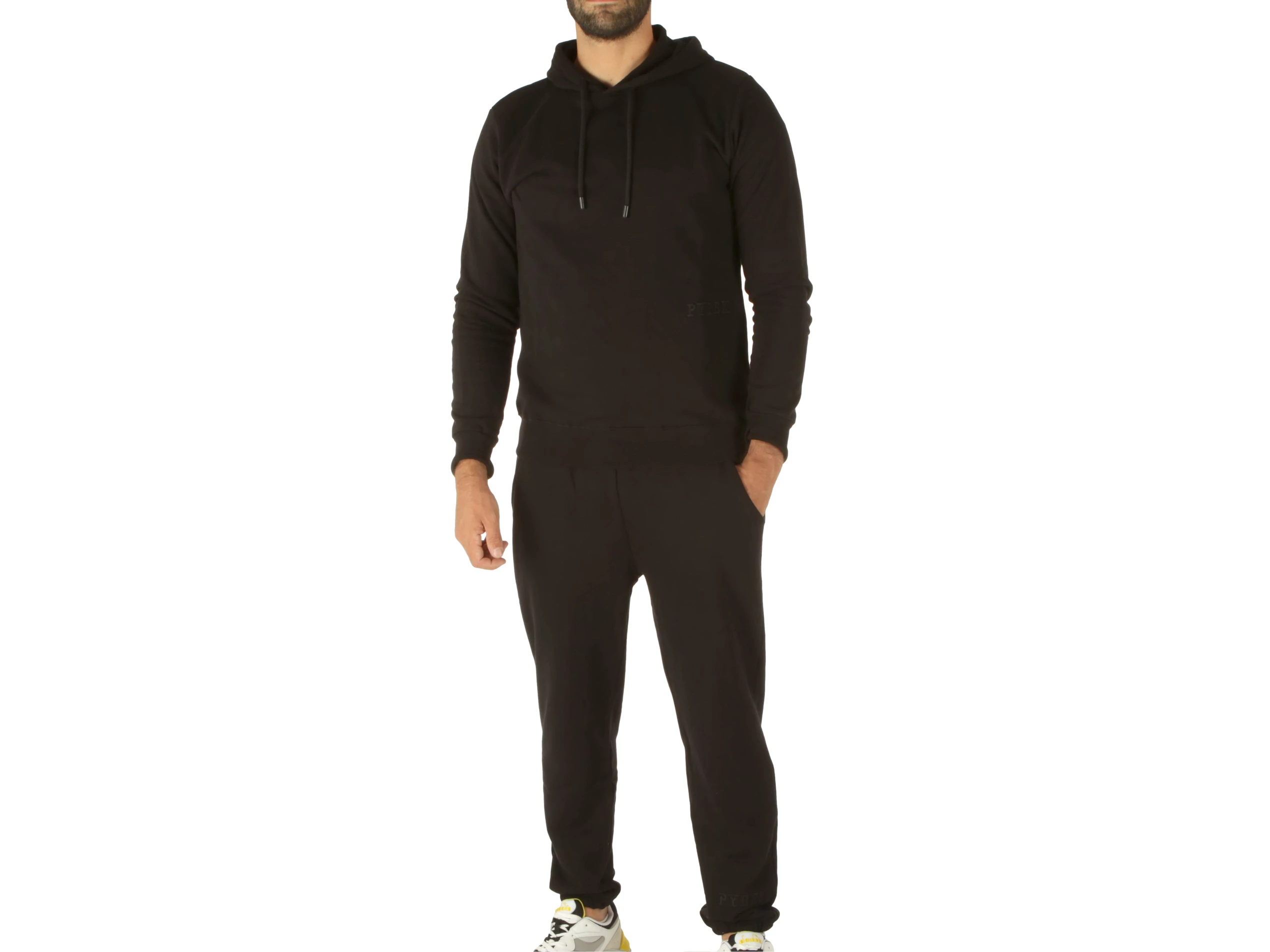 Completo In Felpa Maglia Cappuccio Pantalone Nero
