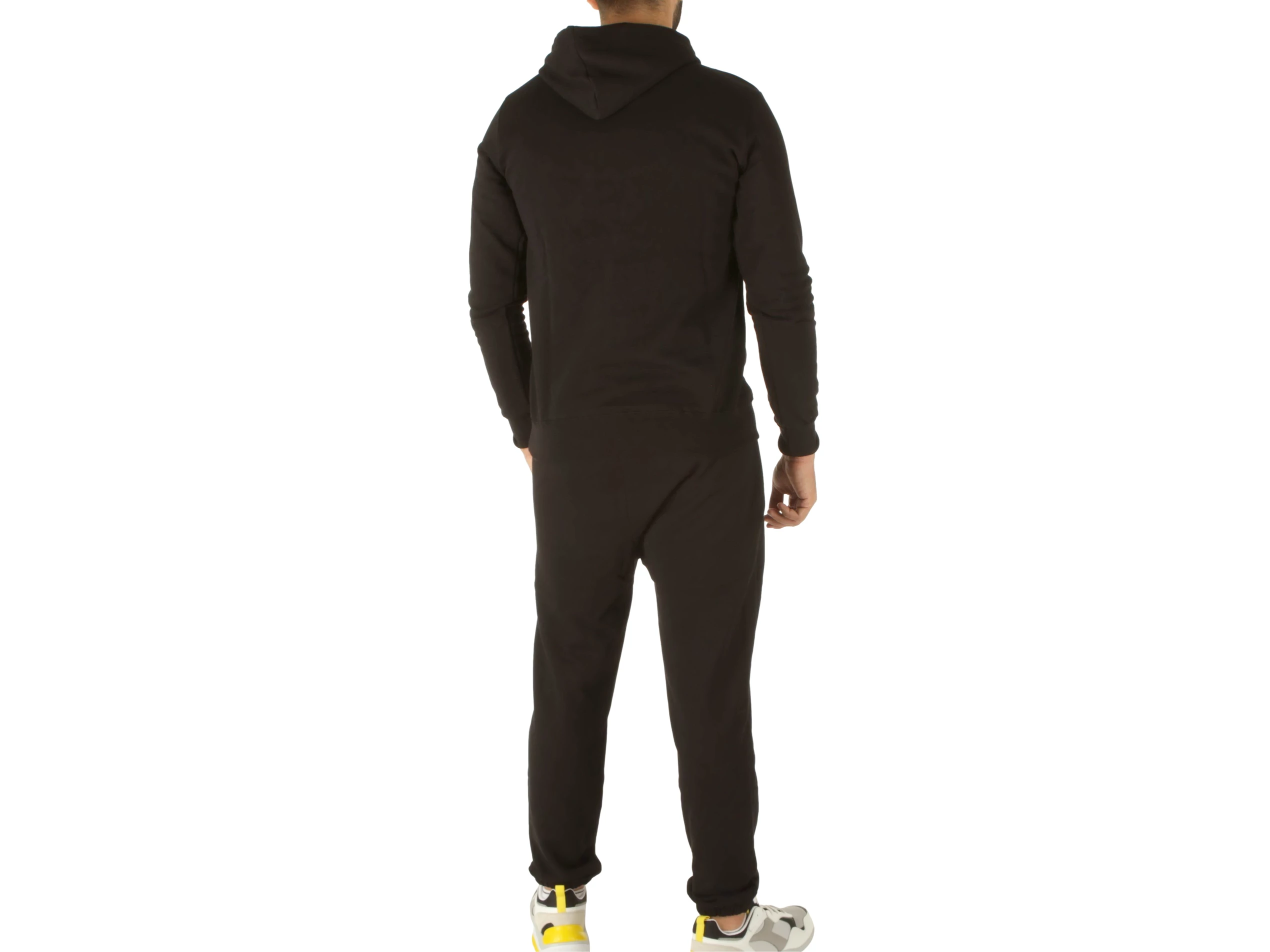 Completo In Felpa Maglia Cappuccio Pantalone Nero