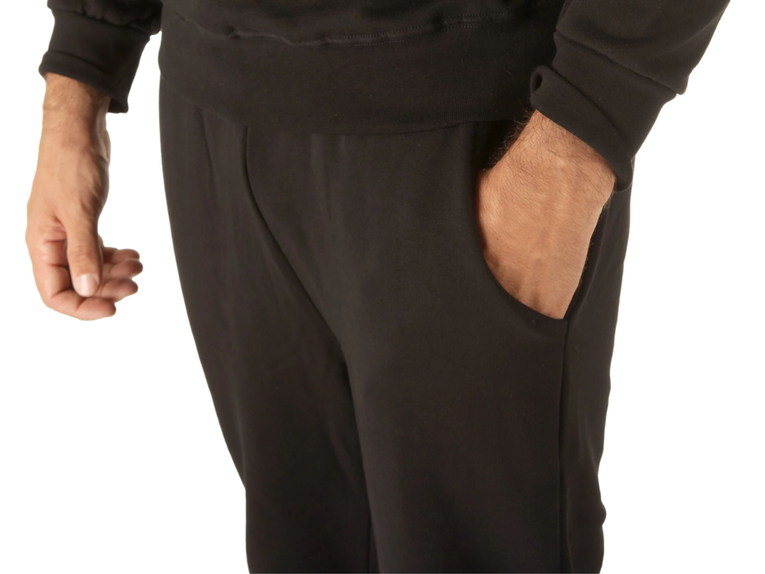 Completo In Felpa Maglia Cappuccio Pantalone Nero