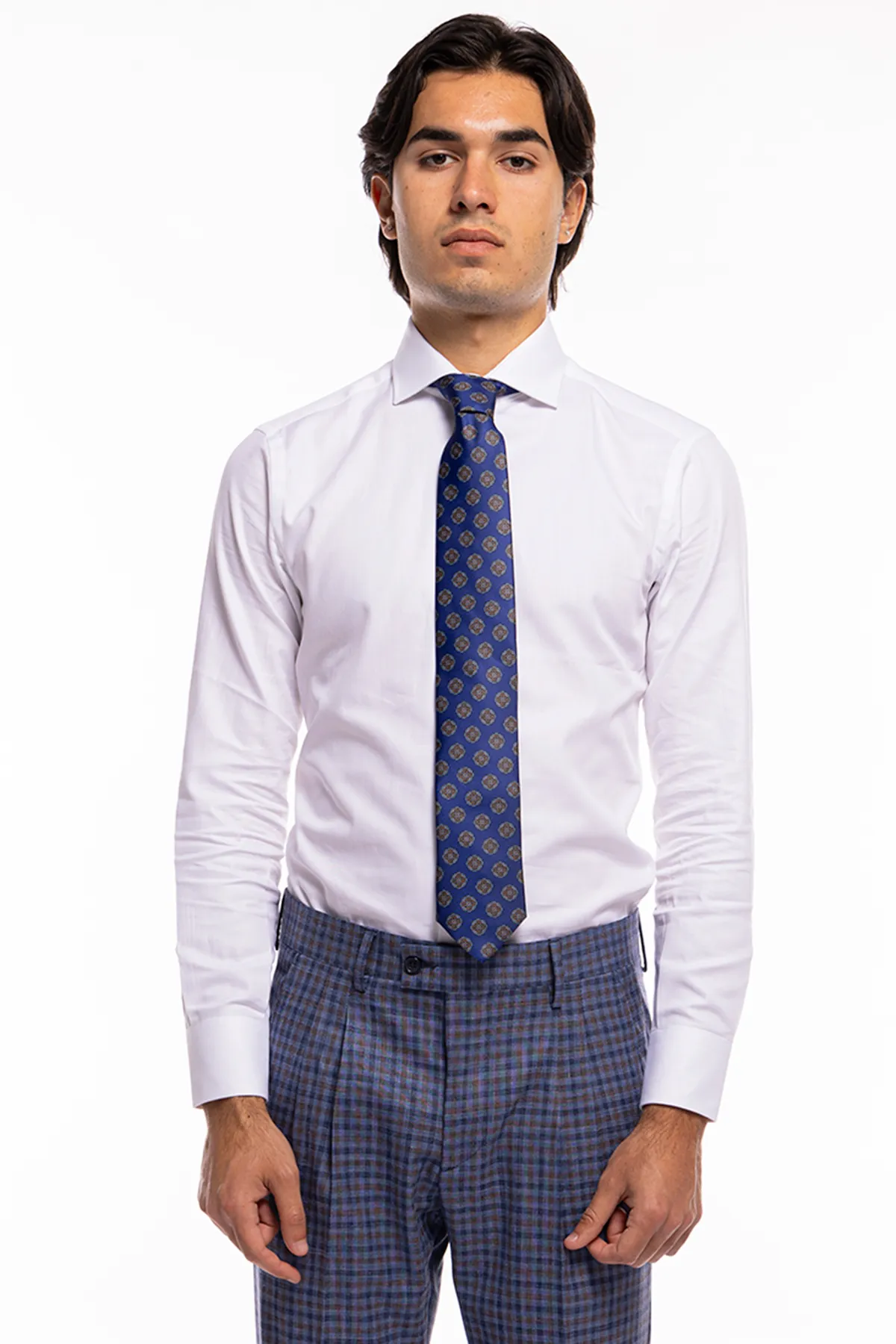 Cravatta uomo bluette Fantasia cerchi grandi 8cm in seta 100%