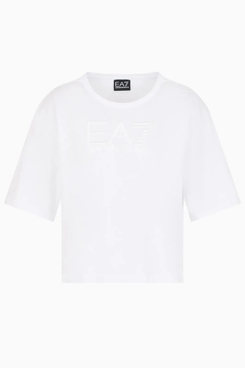 EA7 T-SHIRT DONNA GIROCOLLO IN COTONE STRETCH CON LOGO RICAMATO BIANCA 3DTT35