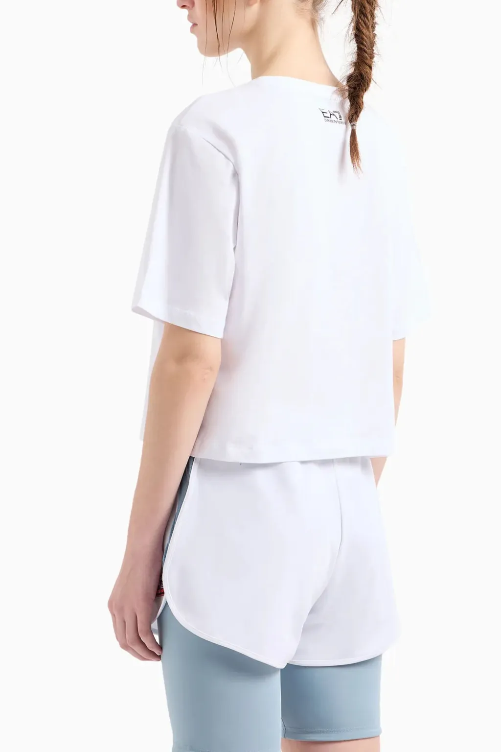 EA7 T-SHIRT DONNA GIROCOLLO IN COTONE STRETCH CON LOGO RICAMATO BIANCA 3DTT35