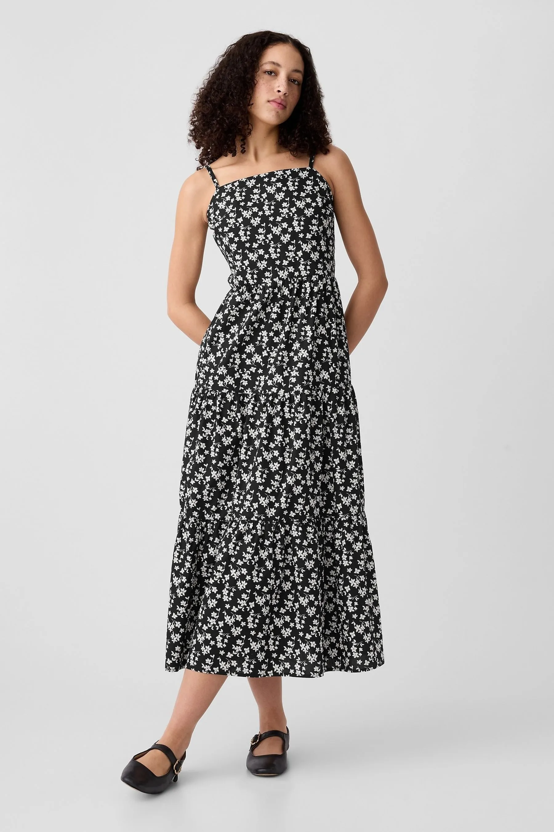 Gap Floreale - Abito midi a balze in cotone con spalline