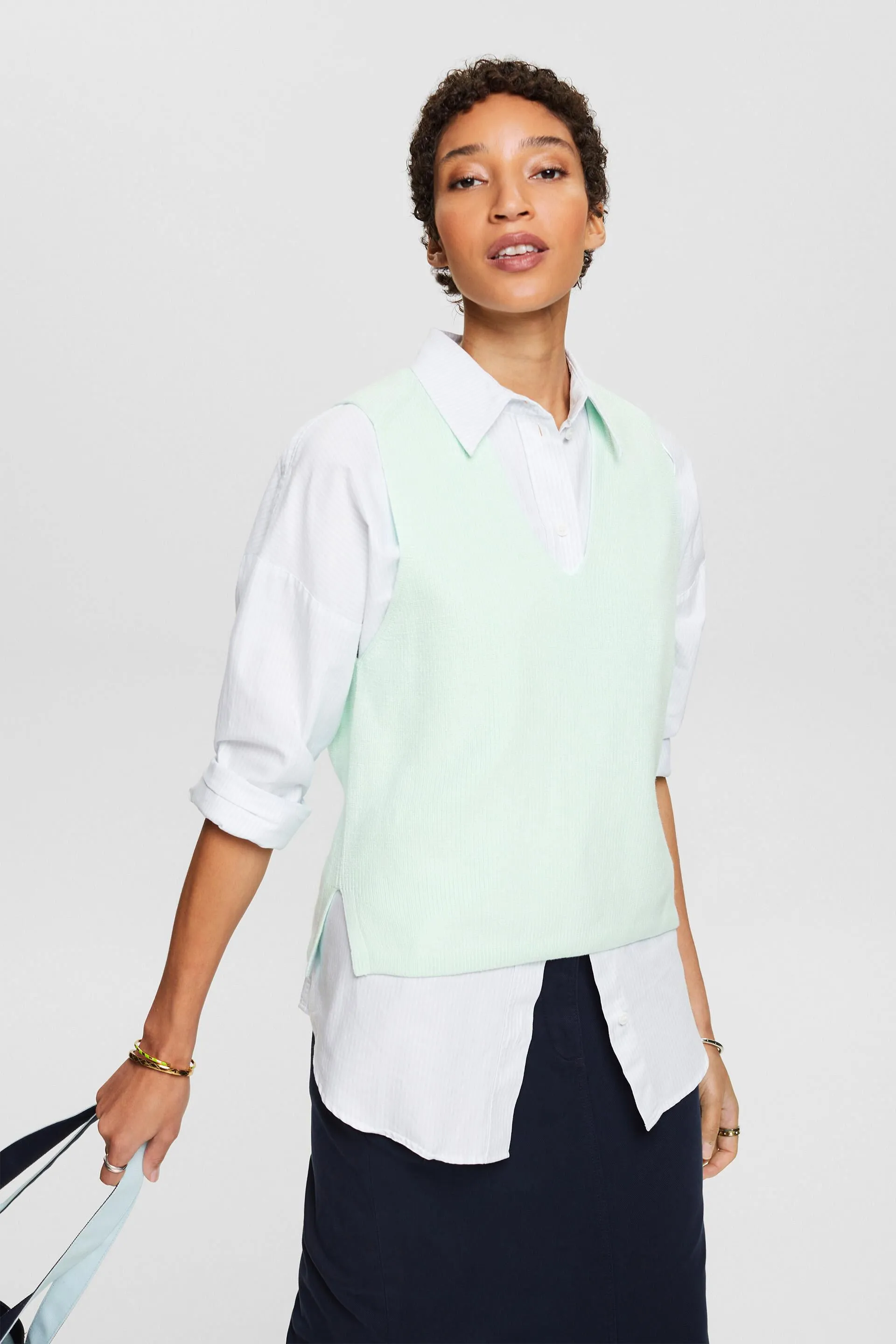 Gilet in maglia a coste con scollo a V