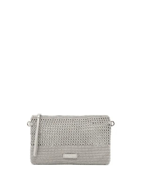 Gray Victoria clutch bag in crochet fabric