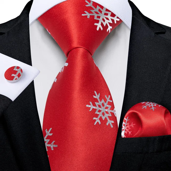 Henk ter Horst cravatta in seta con gemelli e pochette da taschino, cravatta natalizia con fiocco di neve Rosso