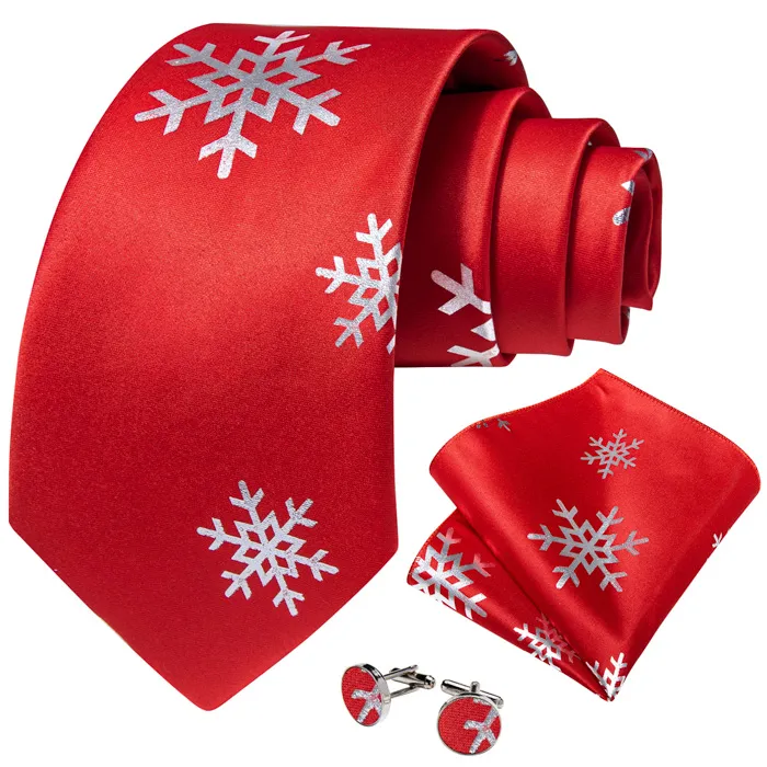 Henk ter Horst cravatta in seta con gemelli e pochette da taschino, cravatta natalizia con fiocco di neve Rosso