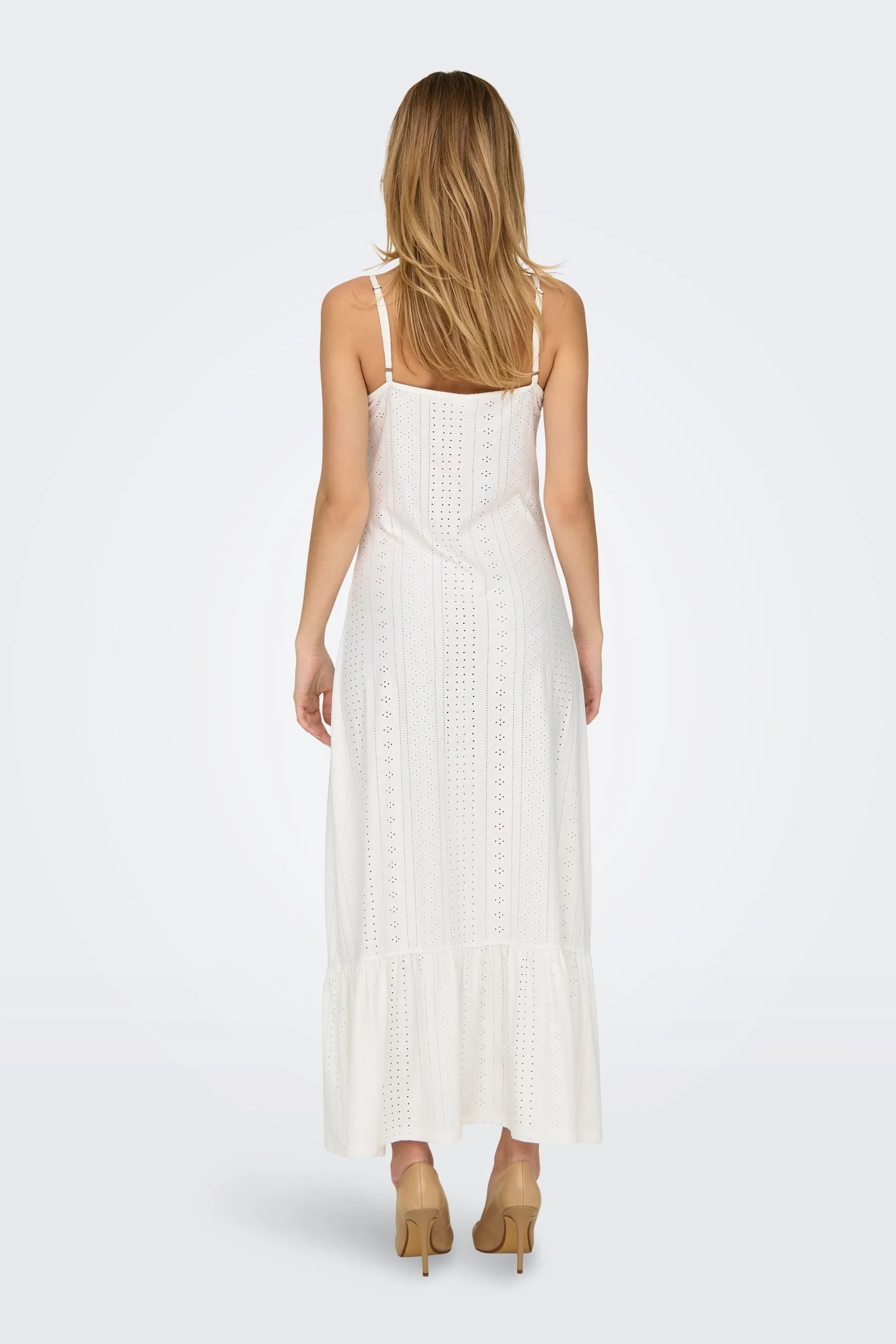 JDY - Abito maxi in jersey e pizzo sangallo con fondo a balze