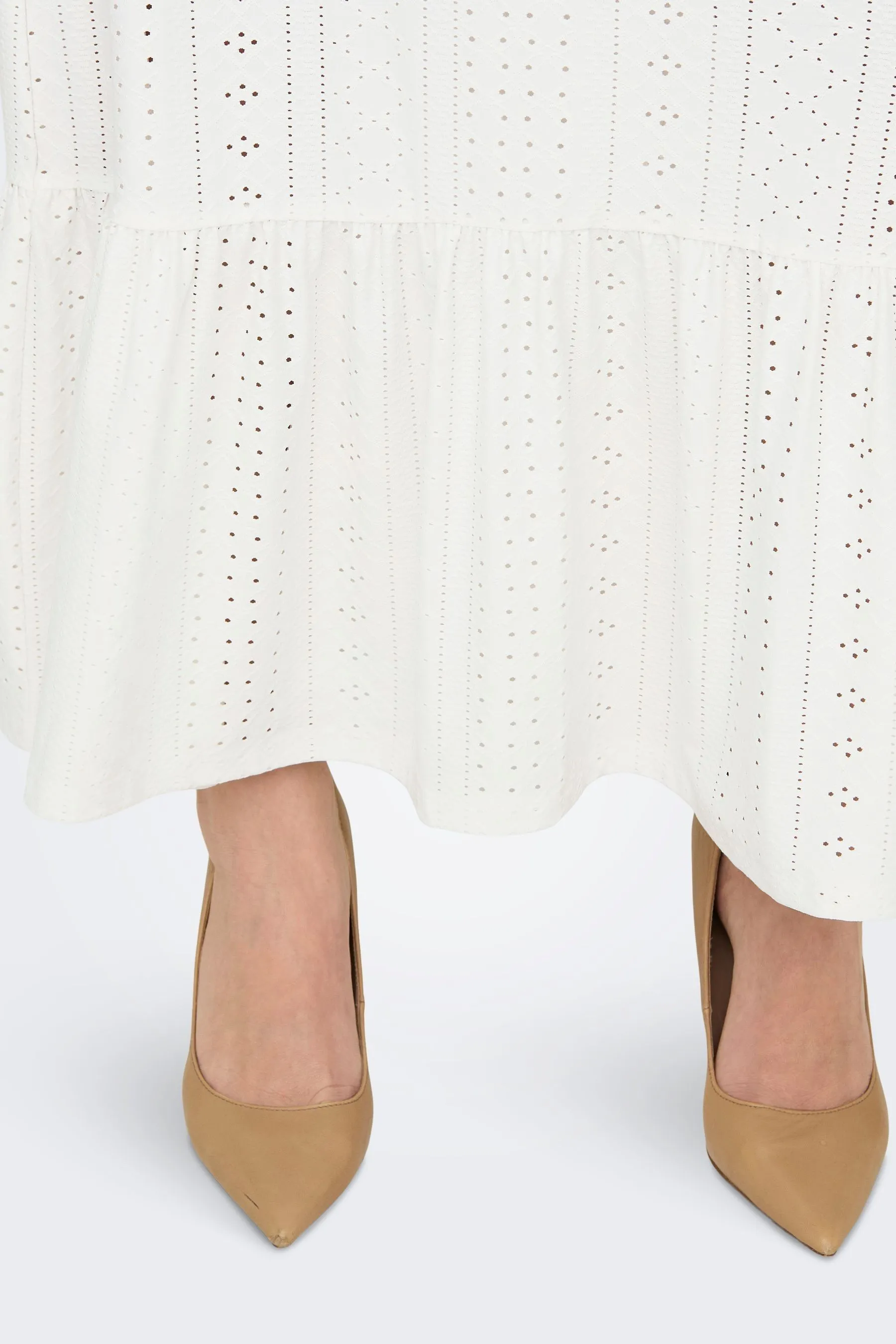 JDY - Abito maxi in jersey e pizzo sangallo con fondo a balze