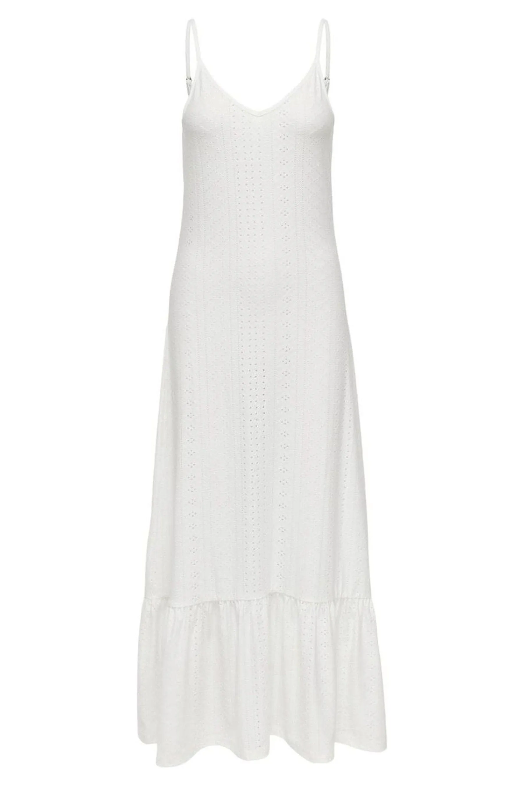 JDY - Abito maxi in jersey e pizzo sangallo con fondo a balze