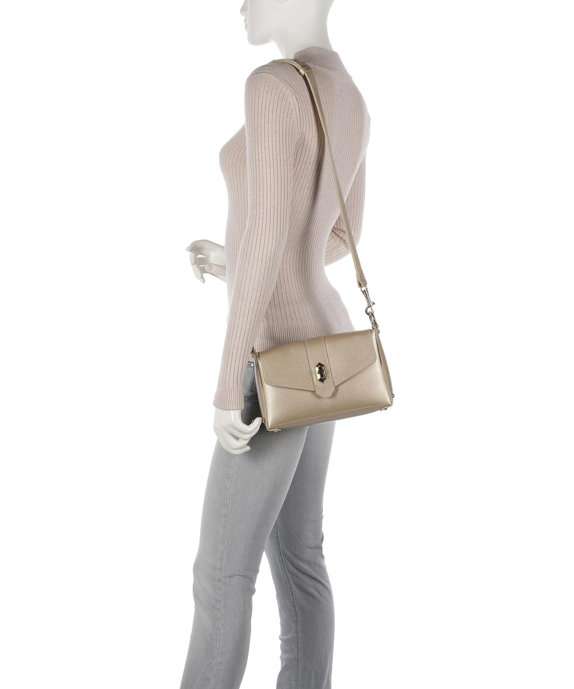  Lancaster Foulonne Double Borsa a tracolla pelle di vacchetta grana champagne  
