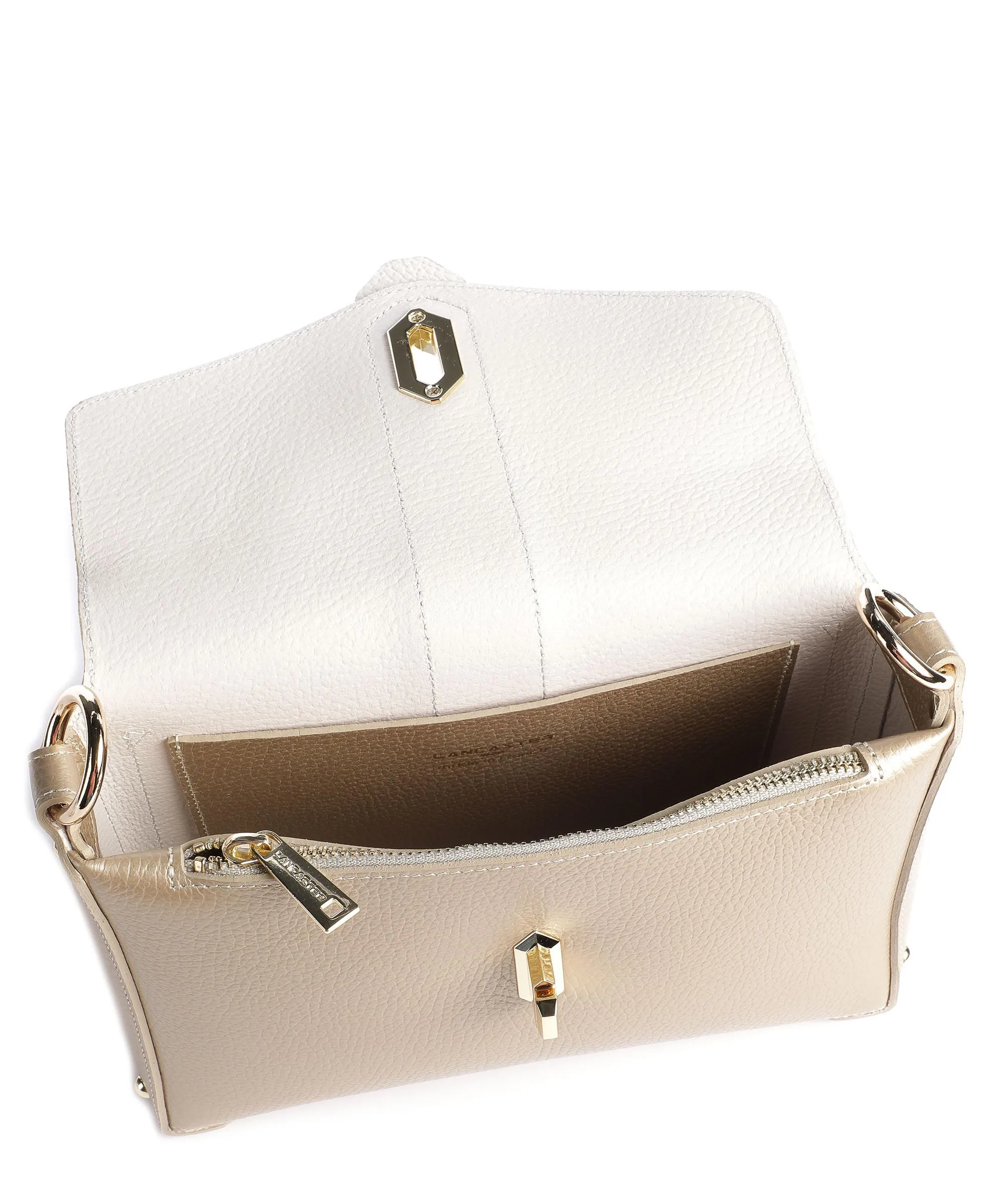  Lancaster Foulonne Double Borsa a tracolla pelle di vacchetta grana champagne  