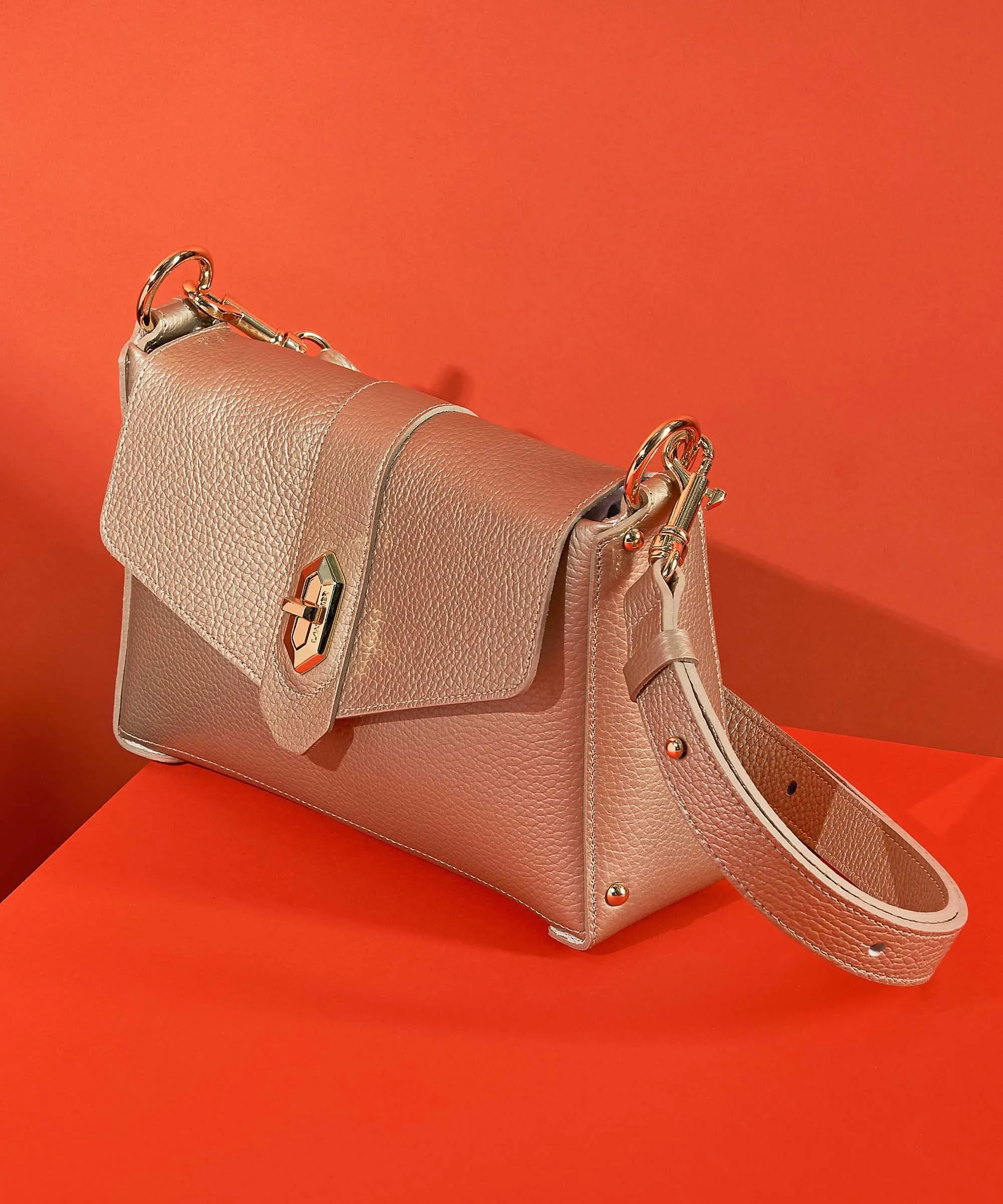  Lancaster Foulonne Double Borsa a tracolla pelle di vacchetta grana champagne  