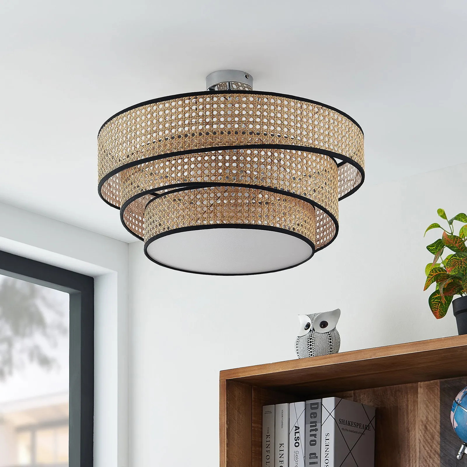 Lucande Elowen plafoniera, Ø 56 cm, rattan, bambù