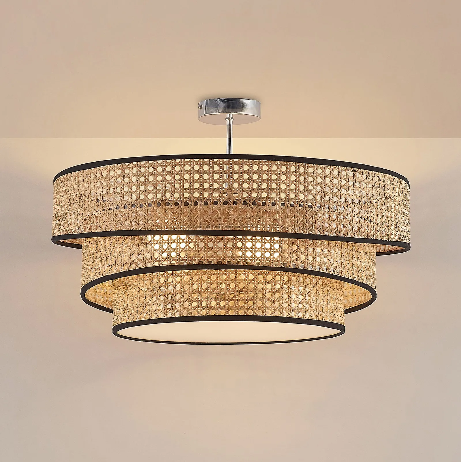 Lucande Elowen plafoniera, Ø 56 cm, rattan, bambù