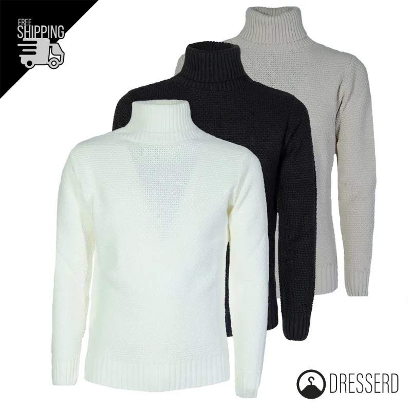 Maglia uomo dolcevita Trama Lavorata Maglioni invernali collo alto Dresserd maglie Semi Slim Fit