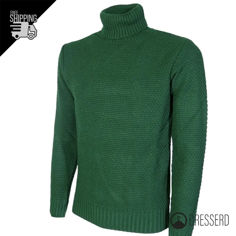 Maglia uomo dolcevita Trama Lavorata Maglioni invernali collo alto Dresserd maglie Semi Slim Fit