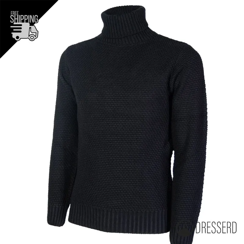 Maglia uomo dolcevita Trama Lavorata Maglioni invernali collo alto Dresserd maglie Semi Slim Fit