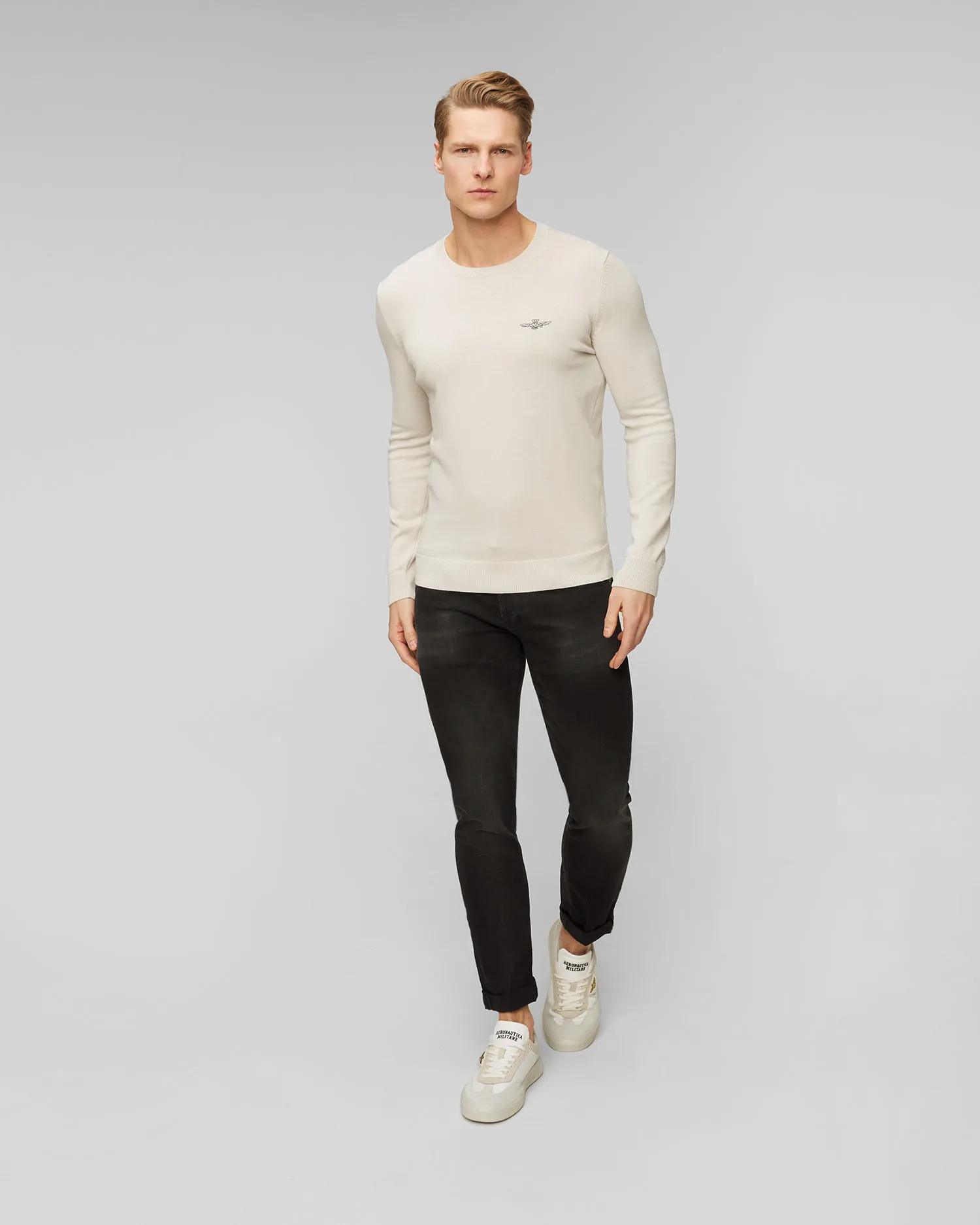 Maglietta a maniche lunghe beige da uomo Aeronautica Militare 241ma1488l506-57537