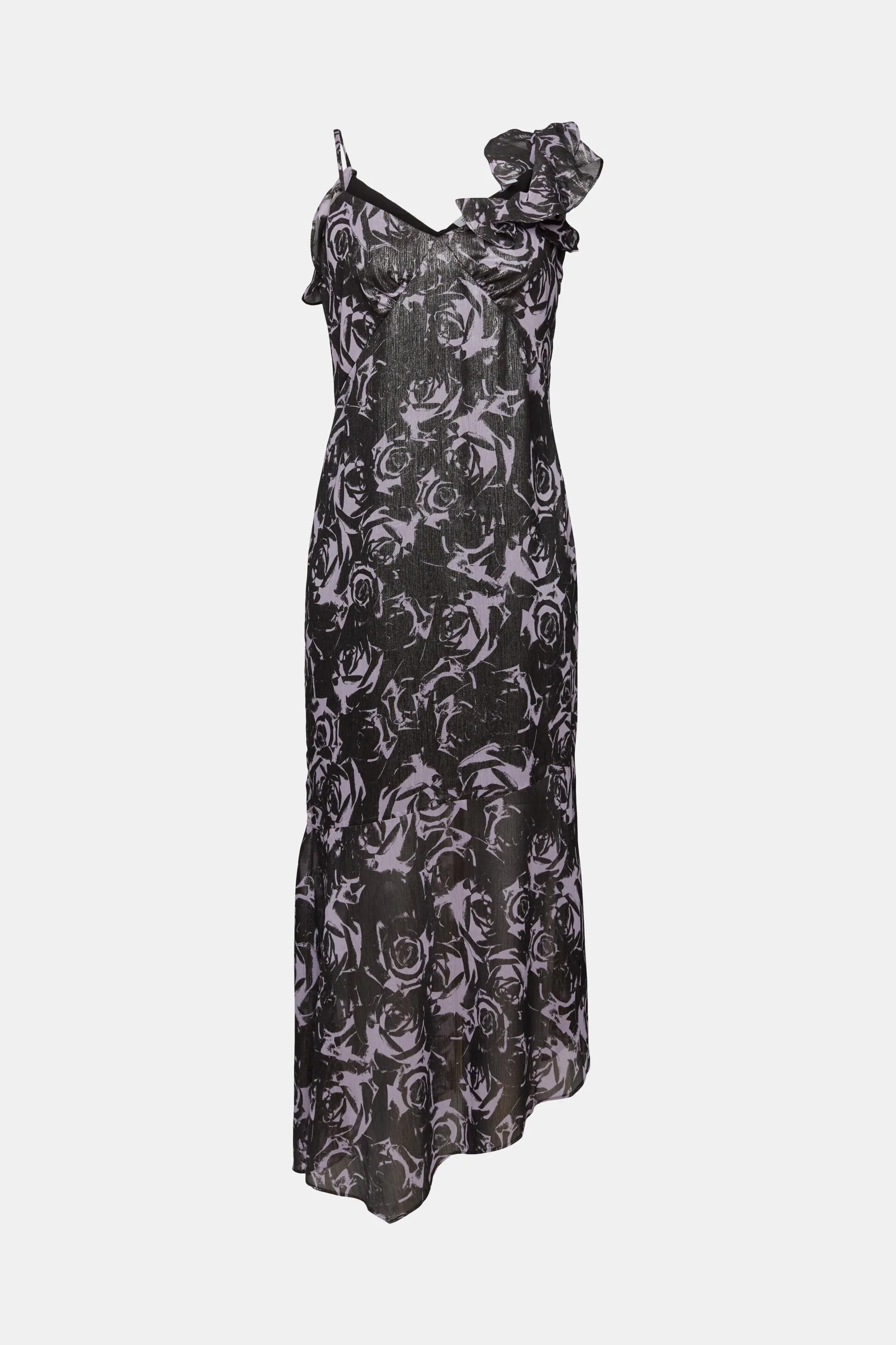 Maxi abito in chiffon stampato con spalle scoperte